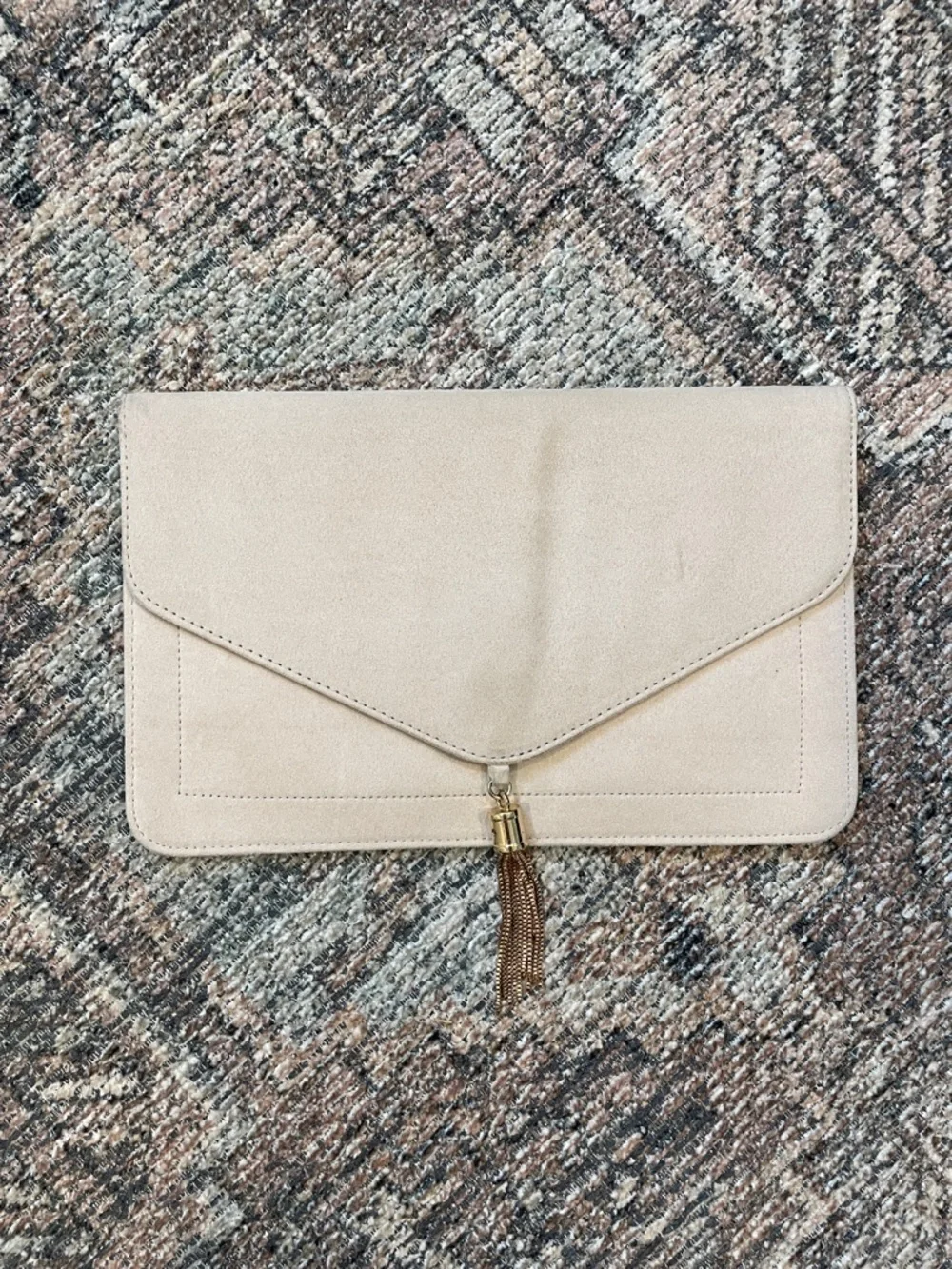 ASOS Blush Faux Suede Envelope Clutch Nude Tassel Bag